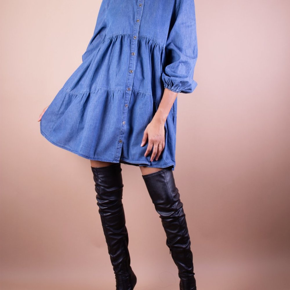 Tiered Chambray Dress